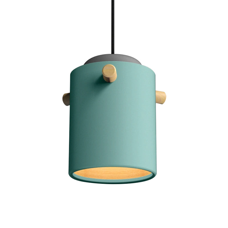 Contemporáneo 1 iluminación colgante de luz con sombra de metal verde/rosa/blanca cilindro lámpara colgante