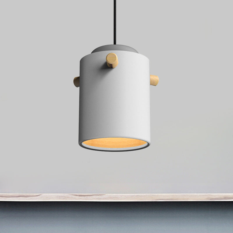Contemporáneo 1 iluminación colgante de luz con sombra de metal verde/rosa/blanca cilindro lámpara colgante