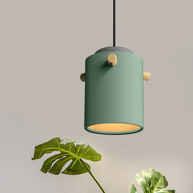 Contemporáneo 1 iluminación colgante de luz con sombra de metal verde/rosa/blanca cilindro lámpara colgante