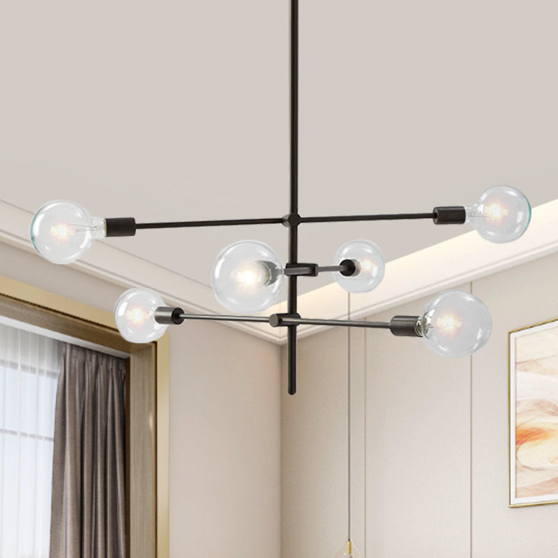 Illuminazione contemporanea del lampadario sputnik lampada a sospensione a 6 luci da soggiorno con lampadina esposta in nero/oro