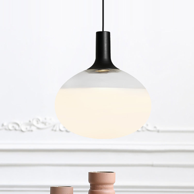 Pendance elliptique moderniste blanc / gris / ambre verre 1 clair LED noir suspendu luminaire en blanc / lumière chaude
