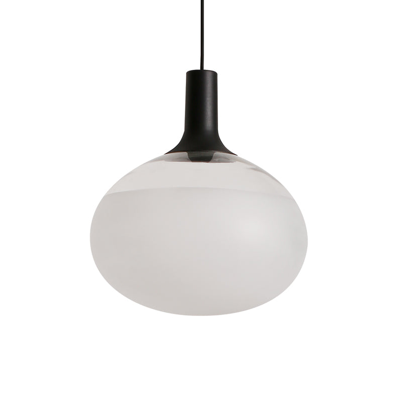 Elliptical Pendant Lamp Modernist White/Grey/Amber Glass 1 Light Black Led Hanging Light Fixture in White/Warm Light