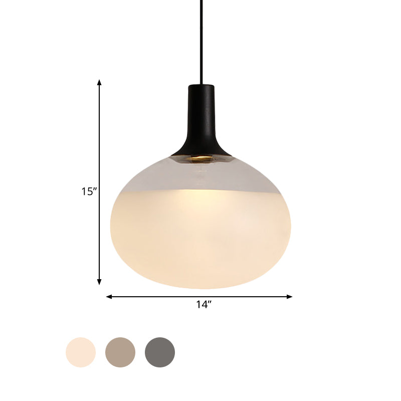 Elliptical Pendant Lamp Modernist White/Grey/Amber Glass 1 Light Black Led Hanging Light Fixture in White/Warm Light