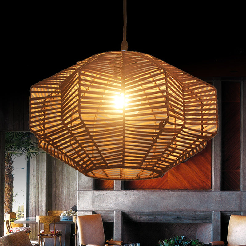 Lampada a ciondolo rattan in stile asiatico con luce geometrica a testa a testa a testa a soffitto.