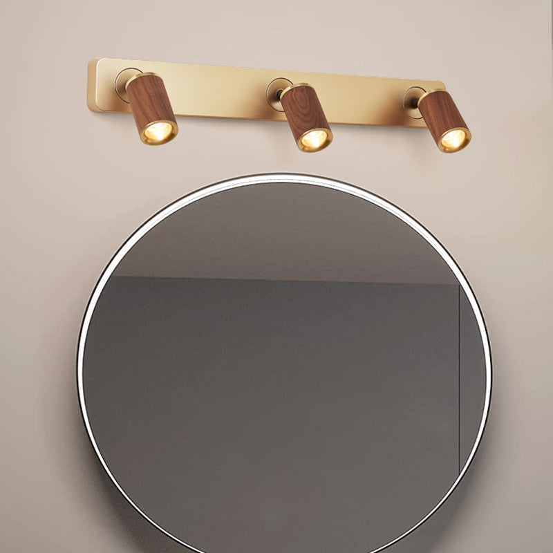 Modern Simple Cylinder Shape Vanity Light with Wood Shade for Shower Room