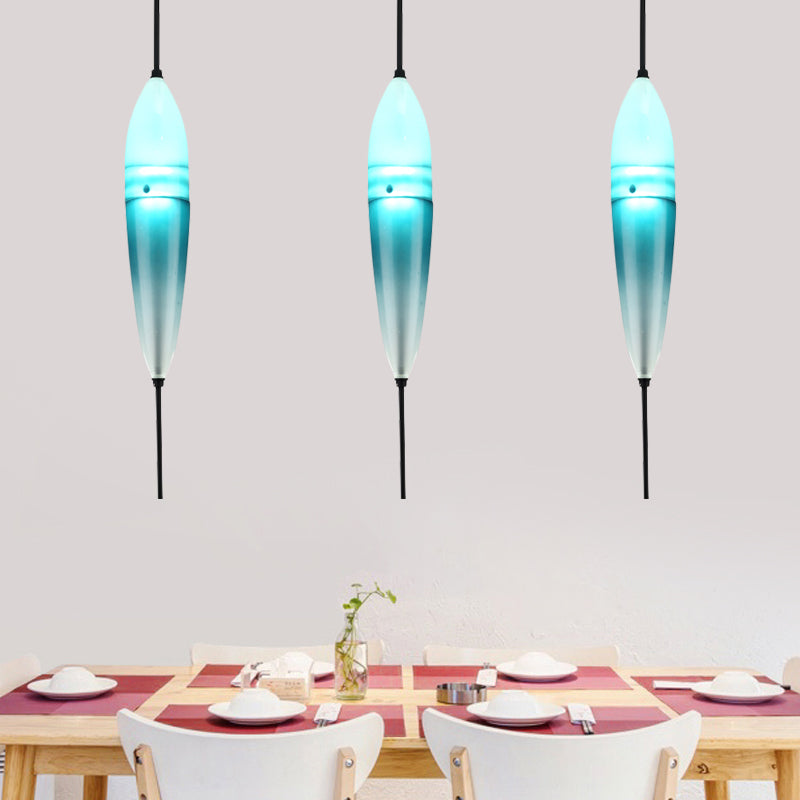 Blue Teardrop/Drum/Cylinder Pendant Lighting Modern 1 Light Glass Hanging Ceiling Lamp in White/Warm Light