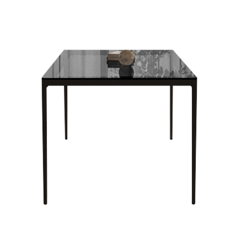 Rectangular Dining Table Glass Tabletop with Black Aluminum Legs