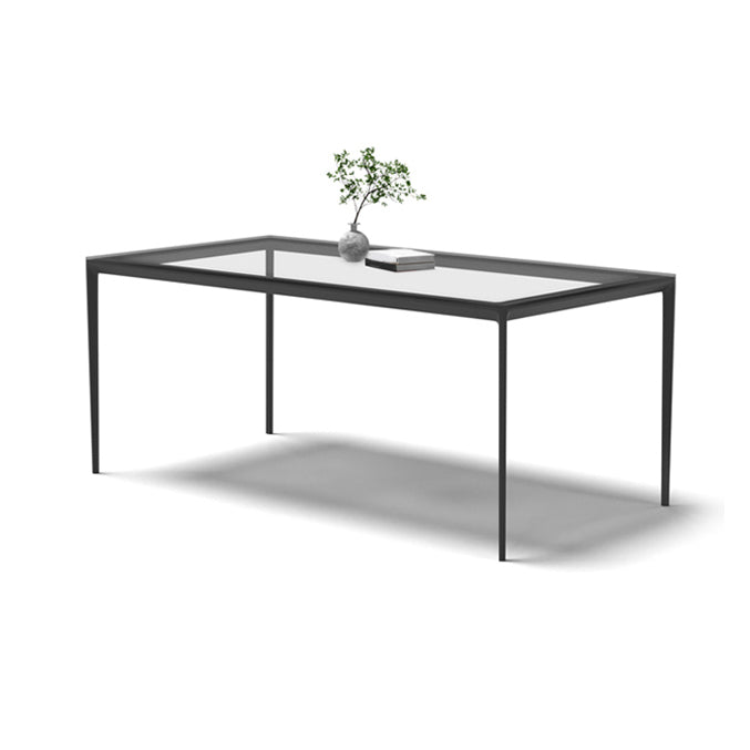Rectangular Dining Table Glass Tabletop with Black Aluminum Legs
