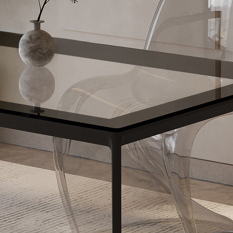 Rectangular Dining Table Glass Tabletop with Black Aluminum Legs