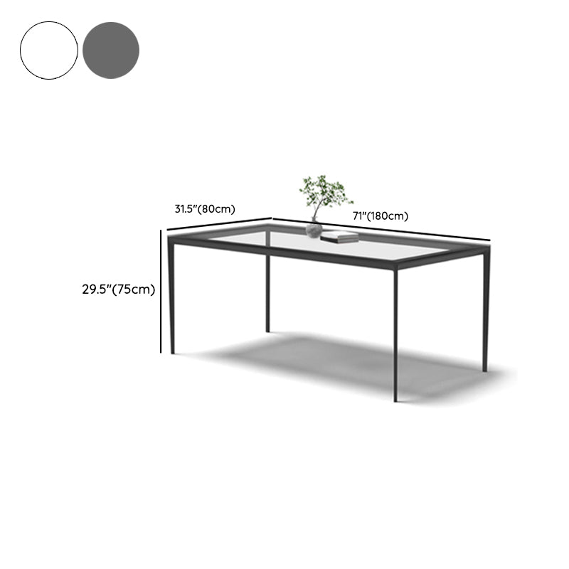 Rectangular Dining Table Glass Tabletop with Black Aluminum Legs