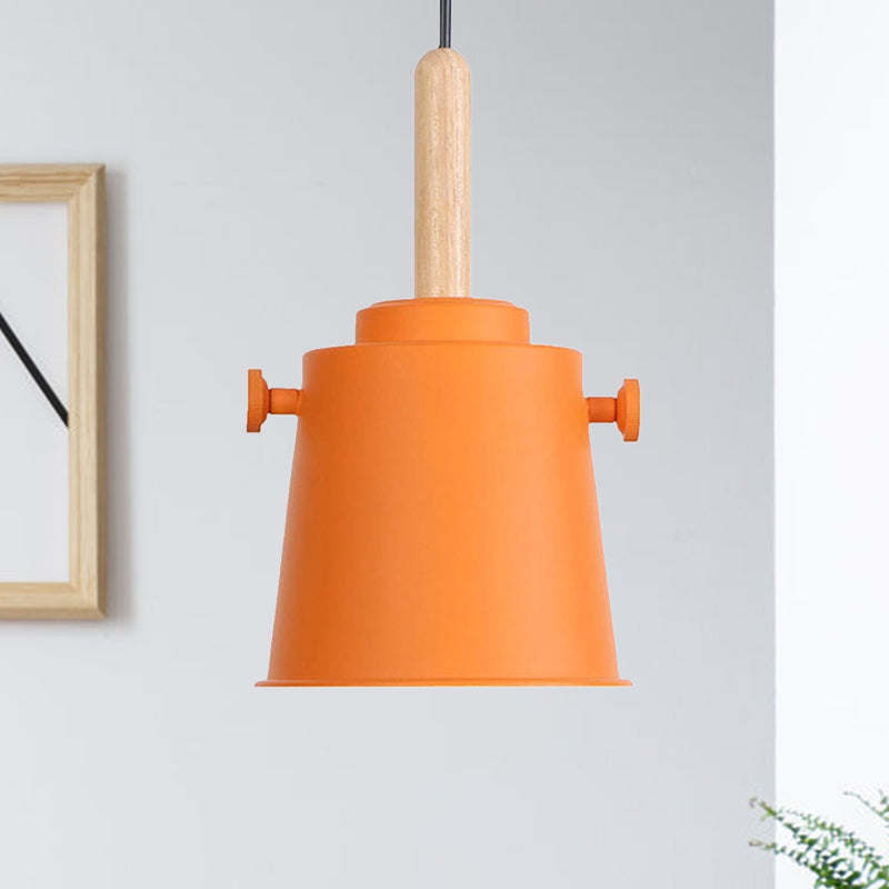 Moderne Eimer Hanging Lampe mit verstellbarem Kabel Einer Licht Metallheizlicht in Holz