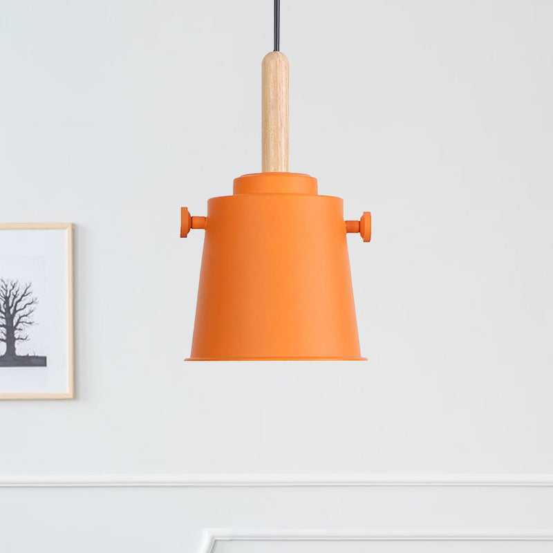 Lámpara colgante moderna de cubo con cordón ajustable Luz de metal de luz simple en madera