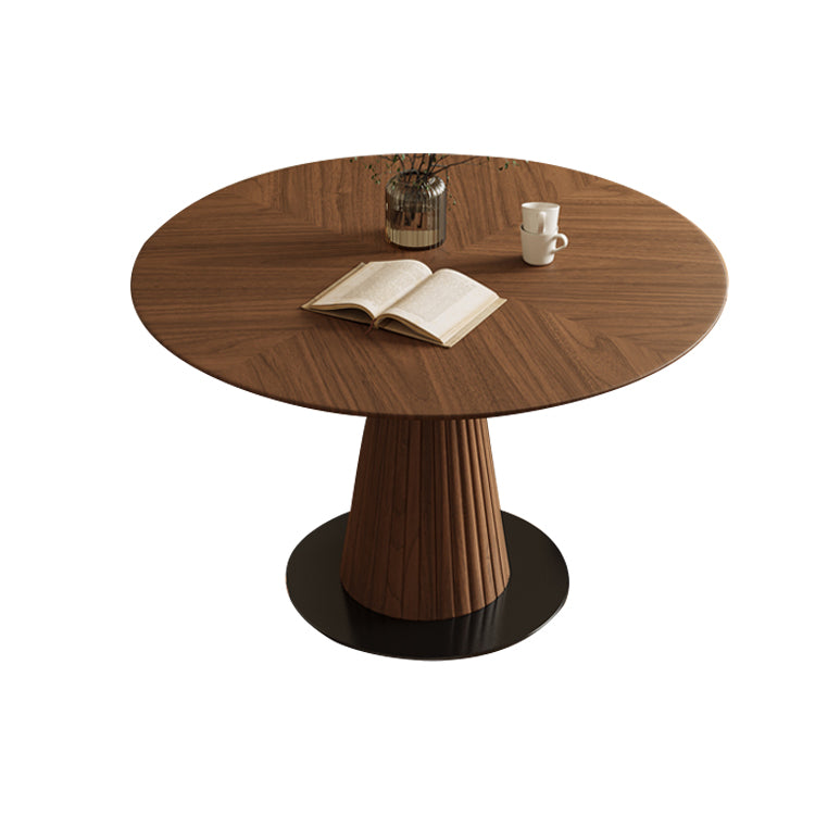 Modern Round Dining Room Table with Solid Wood Cone Base for Living Room