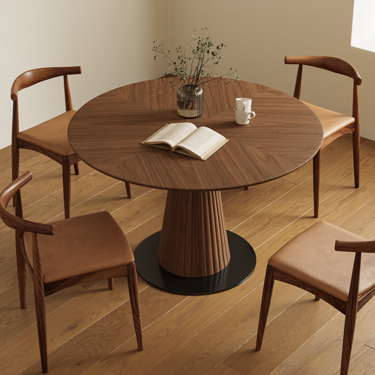 Modern Round Dining Room Table with Solid Wood Cone Base for Living Room