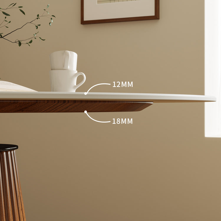 Modern Round Dining Room Table with Solid Wood Cone Base for Living Room