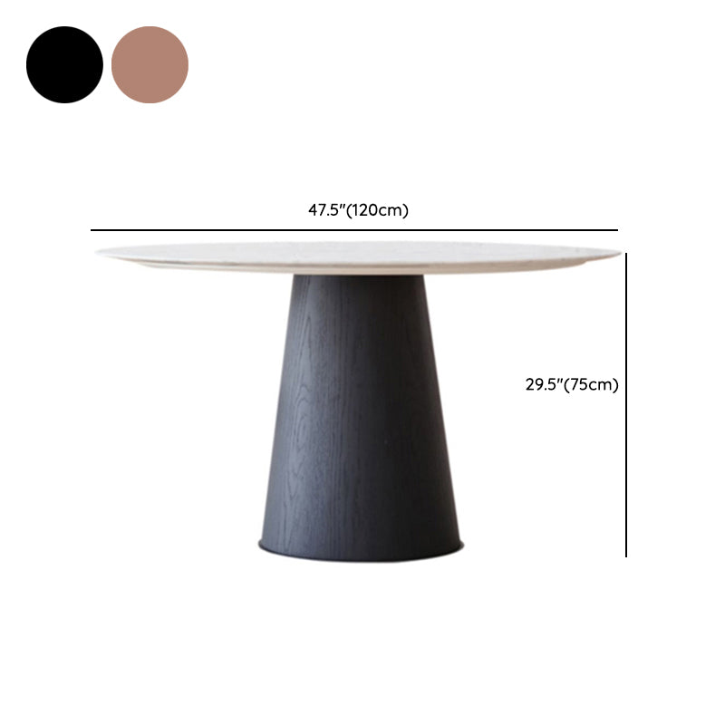 Modern Round Dining Table White Stone Tabletop with Wood Pedestal Base