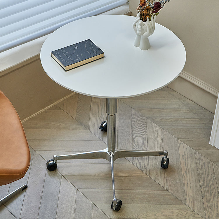 Modern Round Dining Table Wooden Tabletop with Metal Pedestal Base