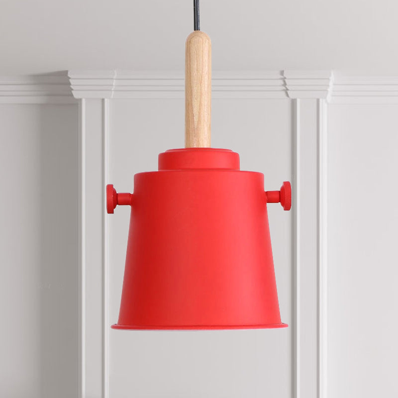 Moderne Eimer Hanging Lampe mit verstellbarem Kabel Einer Licht Metallheizlicht in Holz