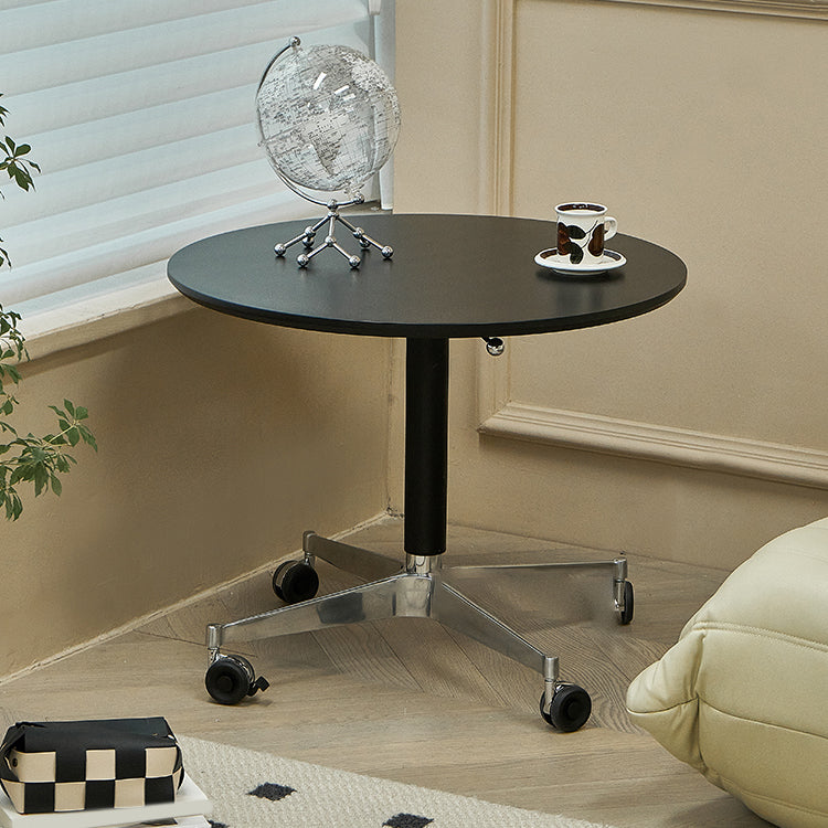 Modern Round Dining Table Wooden Tabletop with Metal Pedestal Base