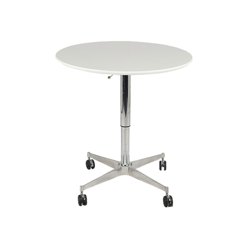 Modern Round Dining Table Wooden Tabletop with Metal Pedestal Base