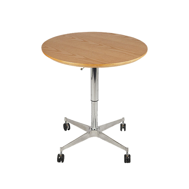 Modern Round Dining Table Wooden Tabletop with Metal Pedestal Base