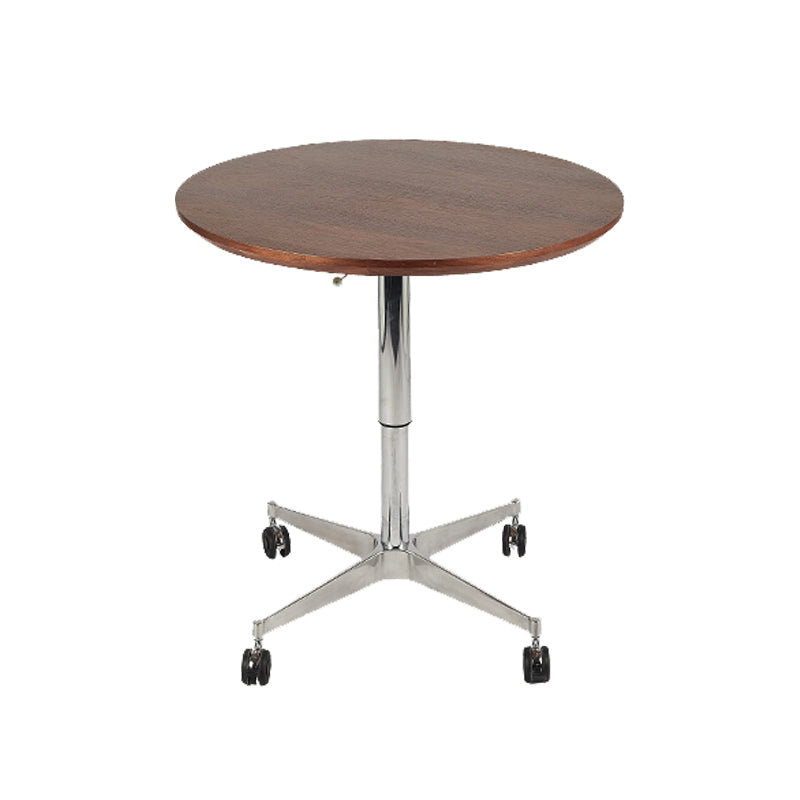 Modern Round Dining Table Wooden Tabletop with Metal Pedestal Base
