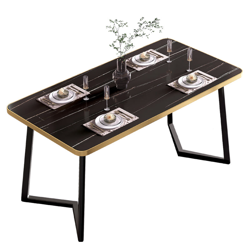 Modern Rectangle Dining Table Wood Tabletop with Double Pedestal Base
