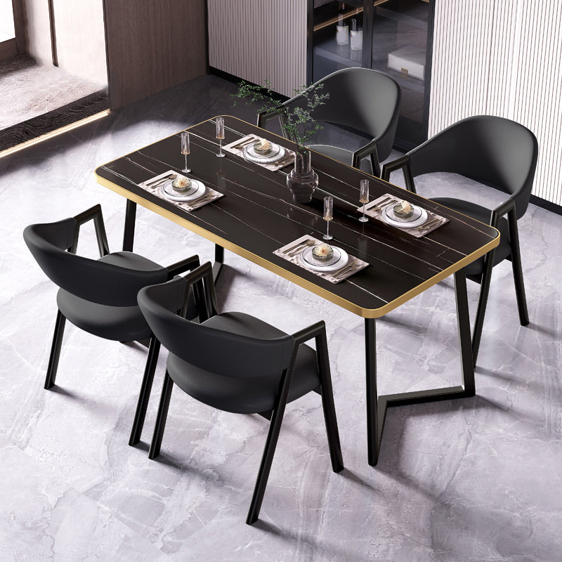 Modern Rectangle Dining Table Wood Tabletop with Double Pedestal Base