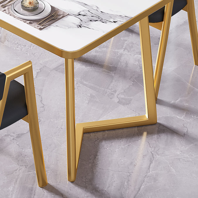 Modern Rectangle Dining Table Wood Tabletop with Double Pedestal Base