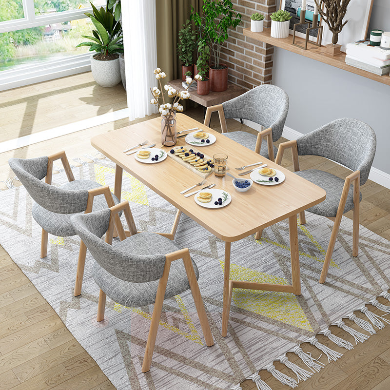 Modern Rectangle Dining Table Wood Tabletop with Double Pedestal Base