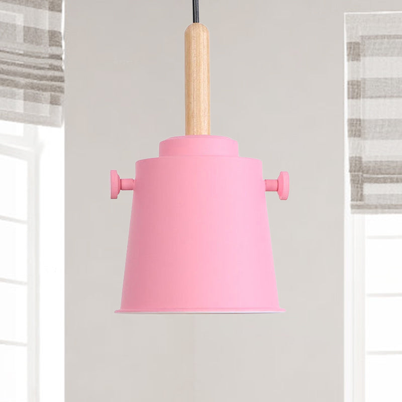Moderne Eimer Hanging Lampe mit verstellbarem Kabel Einer Licht Metallheizlicht in Holz