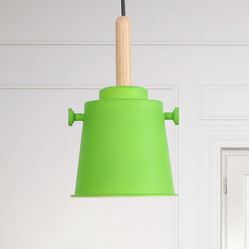Moderne Eimer Hanging Lampe mit verstellbarem Kabel Einer Licht Metallheizlicht in Holz