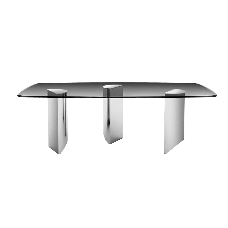 Rectangular Dining Table Clear Glass Tabletop with Chrome Base