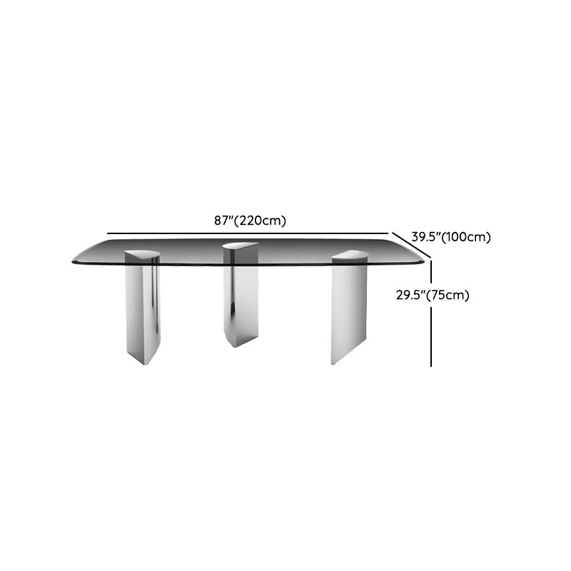 Rectangular Dining Table Clear Glass Tabletop with Chrome Base