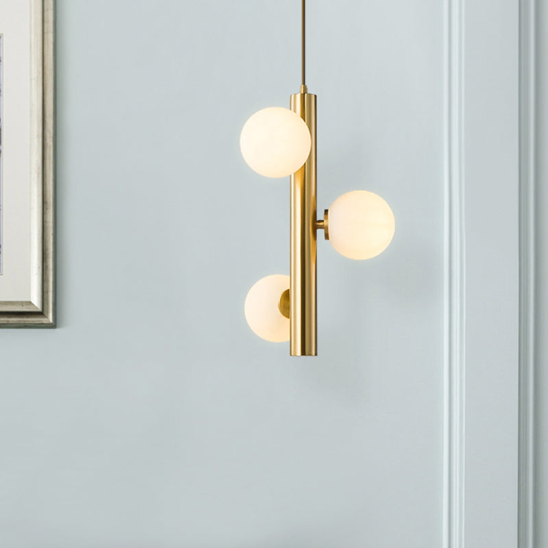 Black/White/Gold Linear Chandelier Light Simplicity 3 Lights White Glass Hanging Pendant Light