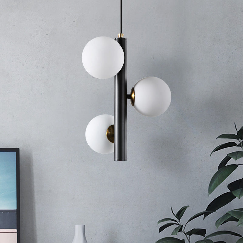 Black/White/Gold Linear Chandelier Light Simplicity 3 Lights White Glass Hanging Pendant Light