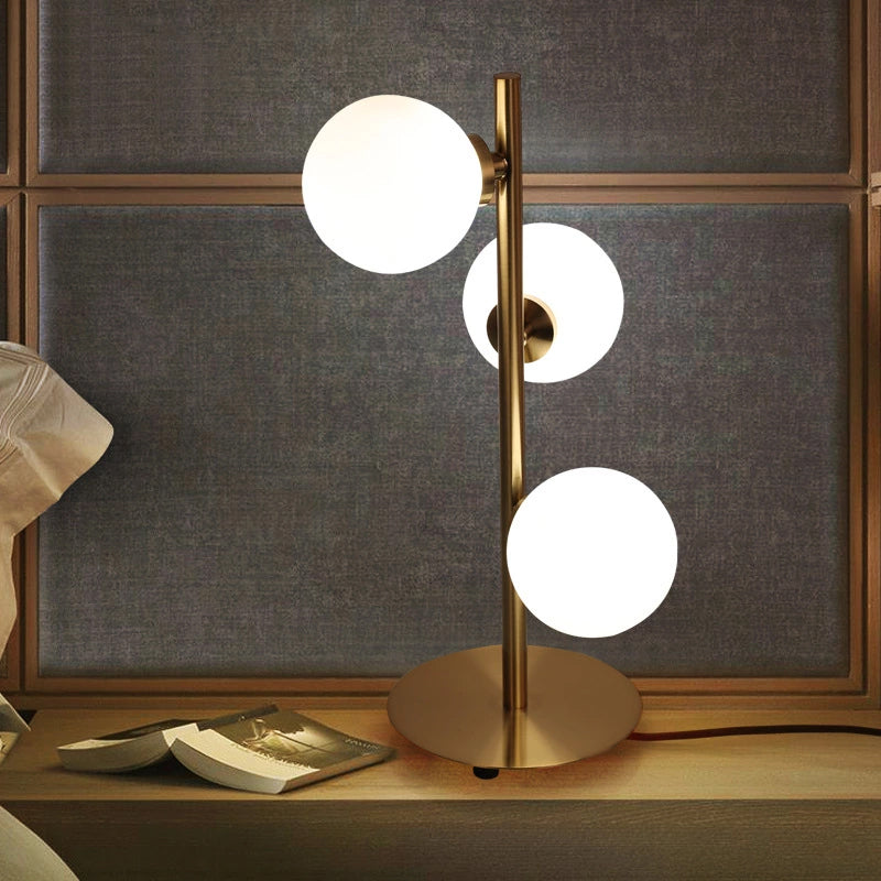 3 Lights Table Lamps Post Modern Style Gold Table Light with Globe White Glass Shade