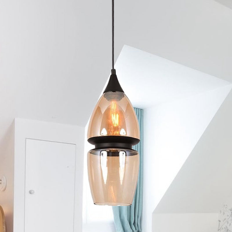 Brown Gourd/Ellipse/Cone Pendant Lamp Modern 1 Light Glass Hanging Light Fixture for Dining Room