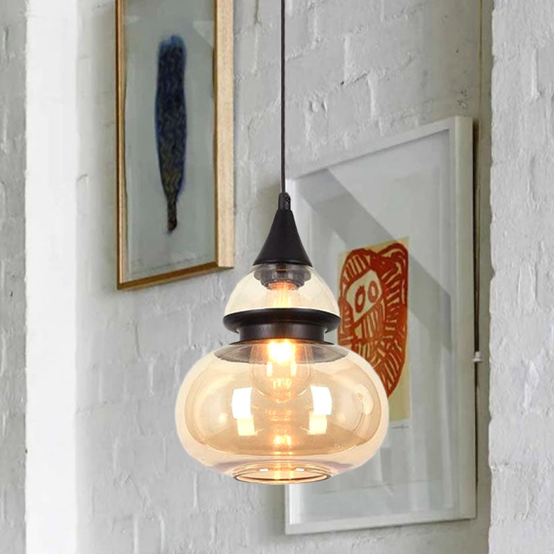 Brown Gourd/Ellipse/Cone Pendant Lamp Modern 1 Light Glass Hanging Light Fixture for Dining Room