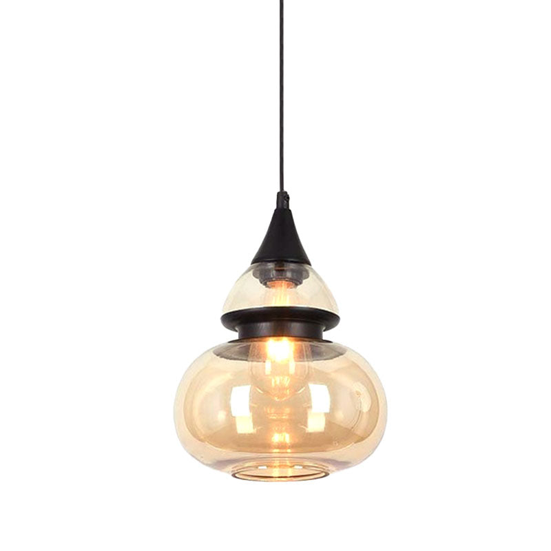 Brown Gourd/Ellipse/Cone Pendant Lamp Modern 1 Light Glass Hanging Light Fixture for Dining Room