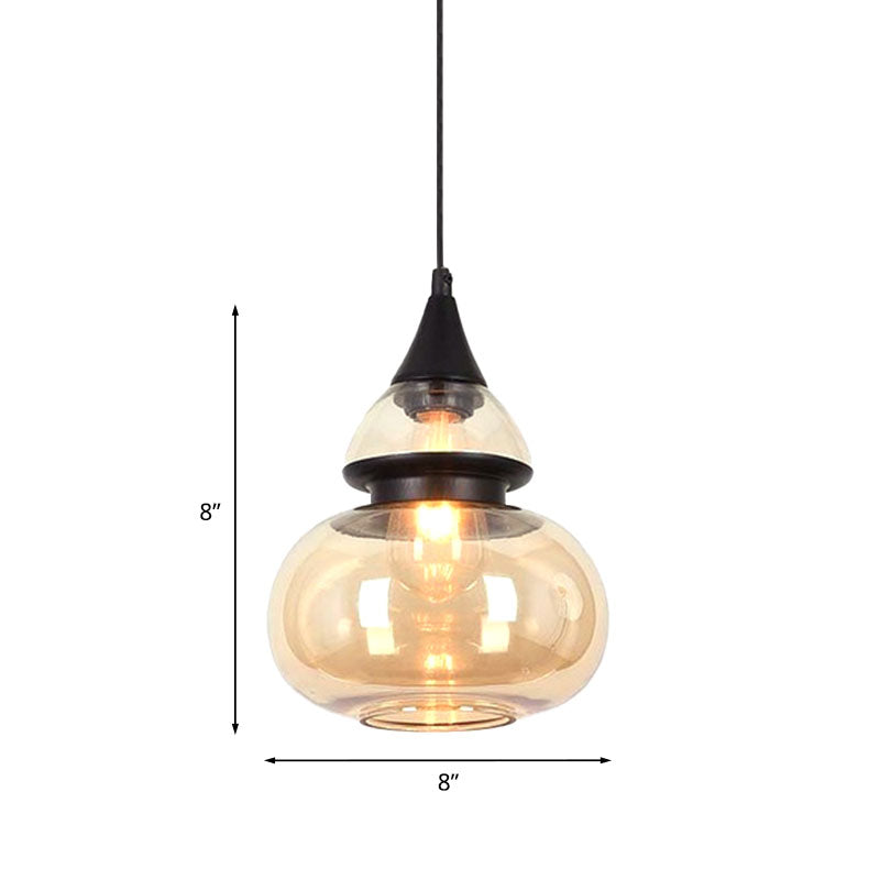 Brown Gourd/Ellipse/Cone Pendant Lamp Modern 1 Light Glass Hanging Light Fixture for Dining Room