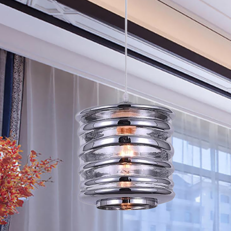 Cylinder/Ball/Oval Swirl Glass Pendant Lighting Contemporary 1 Light Silver/Rose Gold/Amber Hanging Ceiling Light Fixture