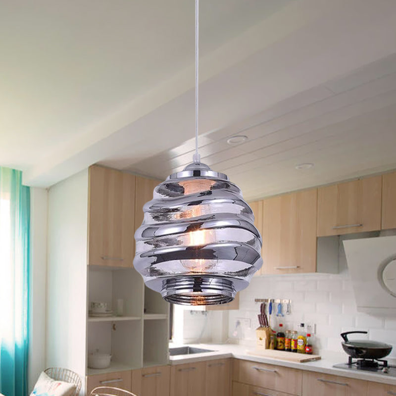 Cylinder/Ball/Oval Swirl Glass Pendant Lighting Contemporary 1 Light Silver/Rose Gold/Amber Hanging Ceiling Light Fixture