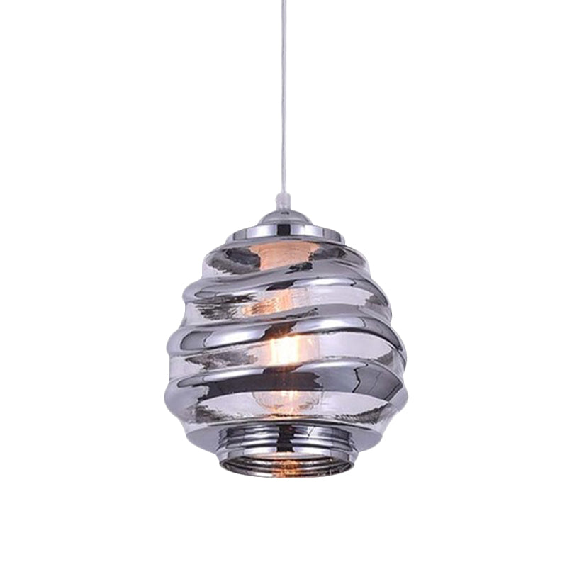 Cylinder/Ball/Oval Swirl Glass Pendant Lighting Contemporary 1 Light Silver/Rose Gold/Amber Hanging Ceiling Light Fixture