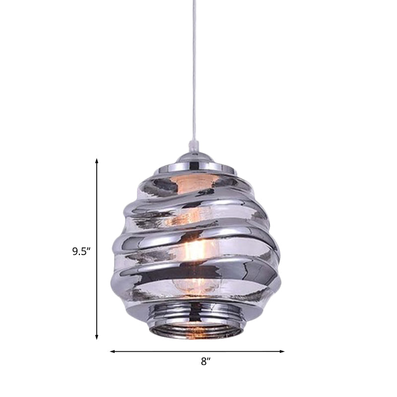 Cylinder/Ball/Oval Swirl Glass Pendant Lighting Contemporary 1 Light Silver/Rose Gold/Amber Hanging Ceiling Light Fixture