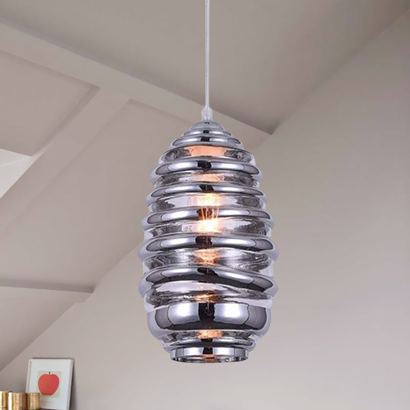 Cylinder/Ball/Oval Swirl Glass Pendant Lighting Contemporary 1 Light Silver/Rose Gold/Amber Hanging Ceiling Light Fixture
