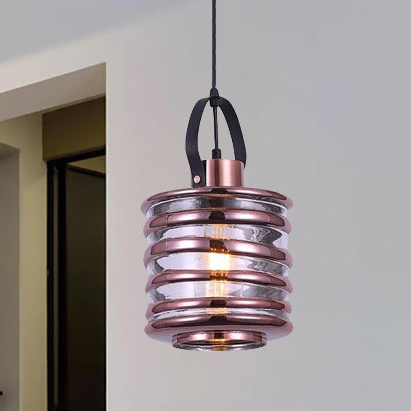 Cylinder/Ball/Oval Swirl Glass Pendant Lighting Contemporary 1 Light Silver/Rose Gold/Amber Hanging Ceiling Light Fixture