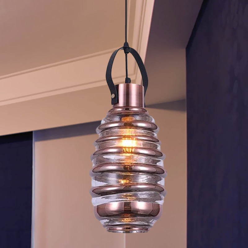 Cylinder/Ball/Oval Swirl Glass Pendant Lighting Contemporary 1 Light Silver/Rose Gold/Amber Hanging Ceiling Light Fixture