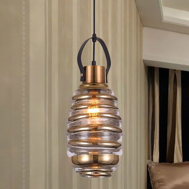Cylinder/Ball/Oval Swirl Glass Pendant Lighting Contemporary 1 Light Silver/Rose Gold/Amber Hanging Ceiling Light Fixture