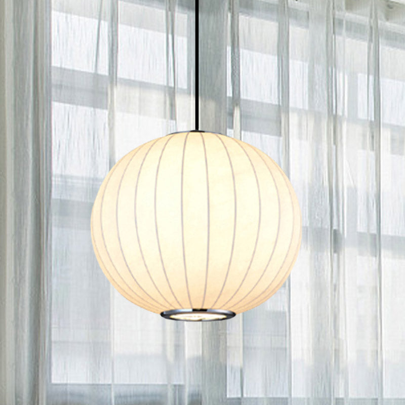 Simplicity 1 Light Hanging Light with Fabric Shade White Globe Suspension Pendant, 10"/12"/16"W